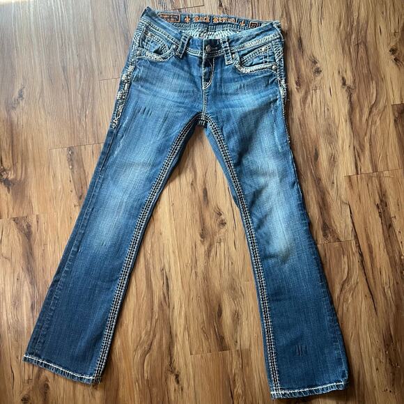 Mid Rise Rock Revival Jeans Amy Easy Boot Size 27 Style E8129E45R Sequin Studded - Picture 6 of 16